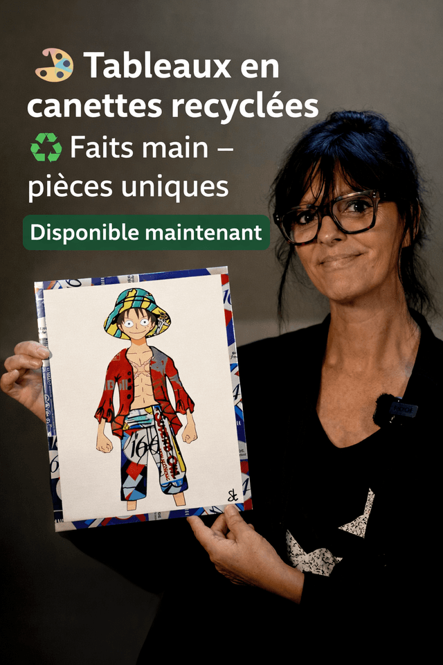 Tableaux réalisés avec des canettes recyclées.